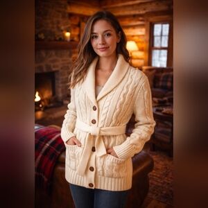 Vintage Cream Cableknit Cardigan Sweater